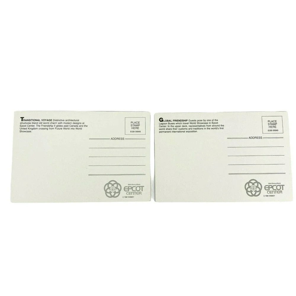Set of 2 VTG 1982 Disney‎ Epcot Center Postcards